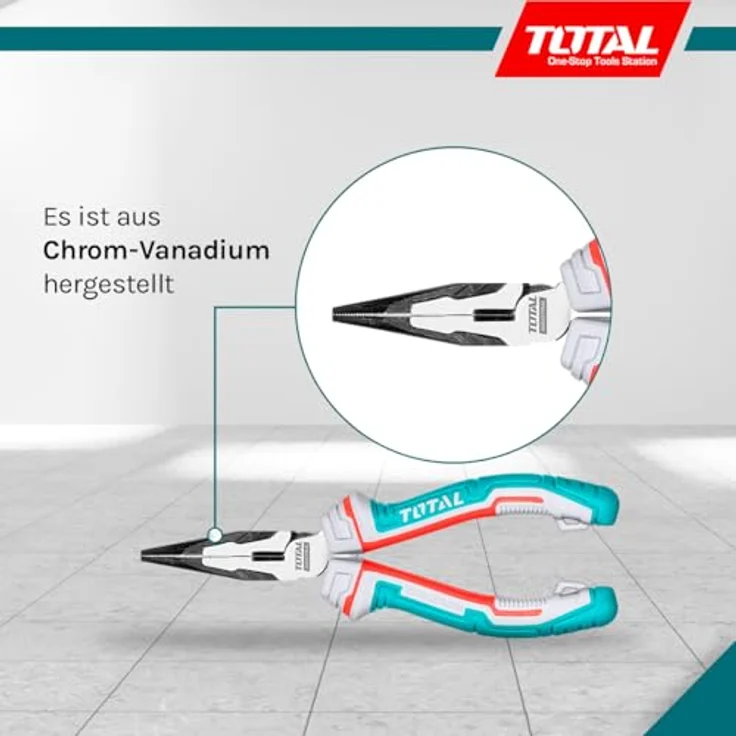 TOTAL Zangen-Set 3-teilig, 1x 180-mm Universalzange, 1x 160-mm Schneidzange, 1x 160-mm Flachzange, Chrom-Vanadium, Anti-Fall-Schutz, ergonomischer Griff – Bild 3