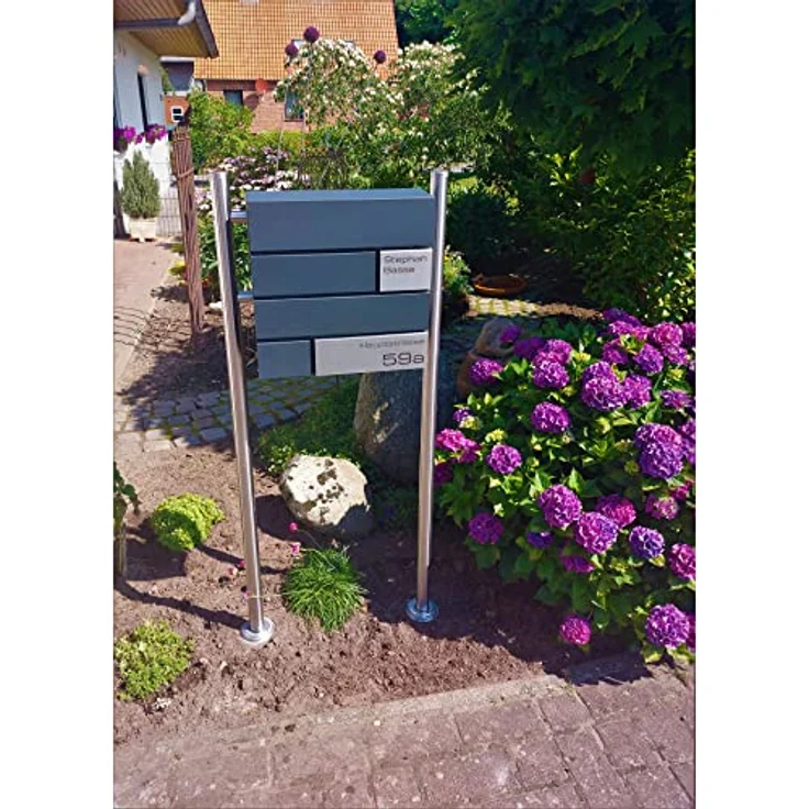 Metzler Standbriefkasten in Anthrazit Modell G - Pulverbeschichtung in RAL 7016 Feinstruktur Matt - Briefkasten mit Gravur, Edelstahl Namensschild & Ständer - Größe: 37 x 37 x 10,5 cm - Höhe 120 cm – Bild 4