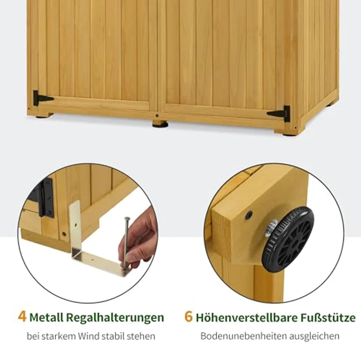 M MCombo Gartenschrank Holz 0912D-F, wetterfestes Gerätehaus mit 2 Abteilen, 59×127×168 cm, in Natur – Bild 5