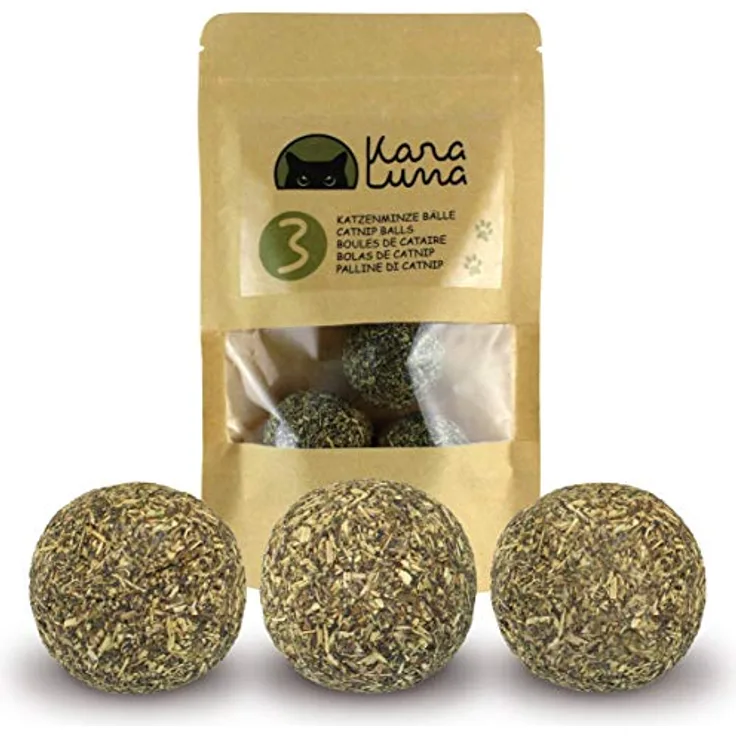 KaraLuna 3X Katzenminze Ball I Katzenminze Spielzeug aus 100% natürlicher Katzenminze getrocknet & gepresst I Katzenspielzeug Katzen Spielzeug Catnip Balls Katze Beschäftigung Fun Ball Katzen