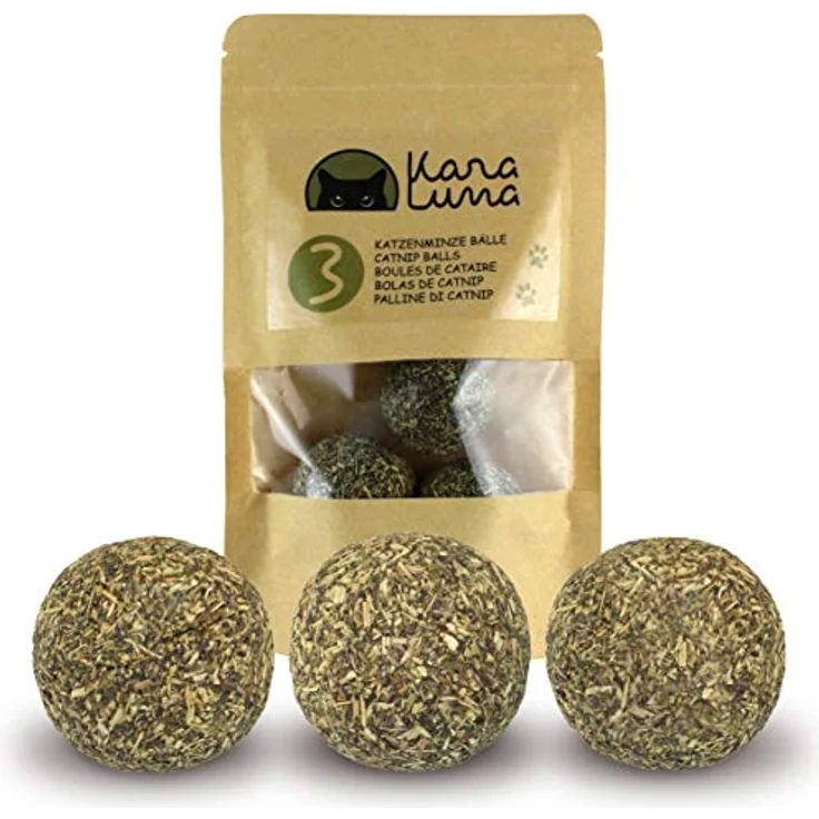 KaraLuna 3X Katzenminze Ball I Katzenminze Spielzeug aus 100% natürlicher Katzenminze getrocknet & gepresst I Katzenspielzeug Katzen Spielzeug Catnip Balls Katze Beschäftigung Fun Ball Katzen – Bild 1