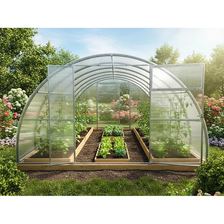 Garten Dream Gewächshaus „Sofia“ 3,5 x 8 m, Polycarbonat 4 mm, verzinkte Stahlkonstruktion, 140 kg/m² Schneelast, Türen an beiden Enden