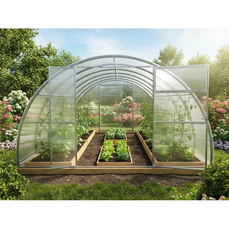 Garten Dream Gewächshaus „Sofia“ 3,5 x 12 m, 4 mm Polycarbonat, verzinkte Stahlkonstruktion, zwei Türen, bis zu 140 kg/m² Schneelast