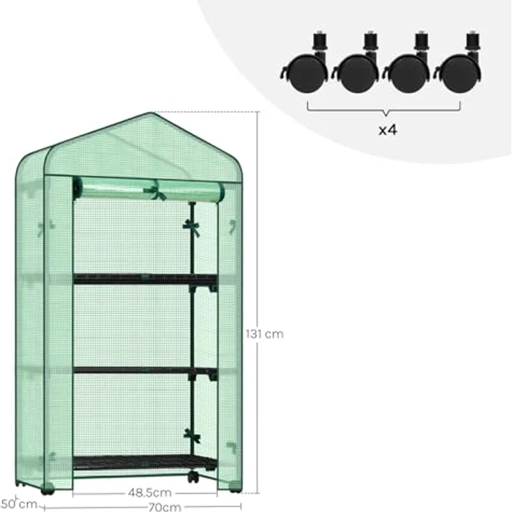 Woltu Tomatengewächshaus, BxTxH: 70 x 50 x 130,00 cm, Gewächshaus mit Rollen, Winterschutz, Spitzdach, Weiß – Bild 9