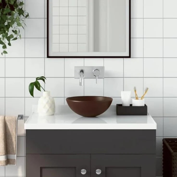 vidaXL Waschbecken Keramik Dunkelbraun Rund – Bild 3