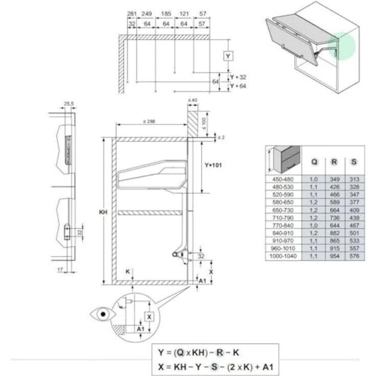 Kesseböhmer FREEfold G5fo Klappenbeschlag, Faltliftbeschlag für Hängeschränke 710-790 mm, Klappengewicht 8,7 - 17,2 kg, mit Multi-Positions-Stopp – Bild 9
