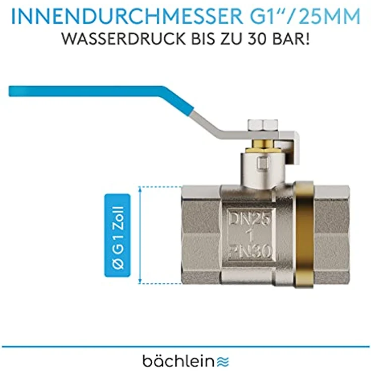 Bächlein Universal Kugelhahn – Kugelventil aus Messing mit Hebel-Griff und beidseitigem 1 Zoll Innengewinde – Absperrventil mit vollem Durchgang – Bild 3