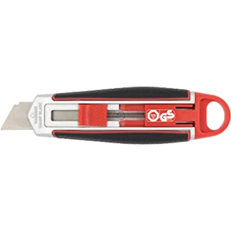 WEDO 78830 Safety-Cutter Long Blade, Cuttermesser mit SK5-Carbonstahl Sicherheitsklinge, ausfahrbar bis 40 mm, schwarz/rot, für Links- und Rechtshänder