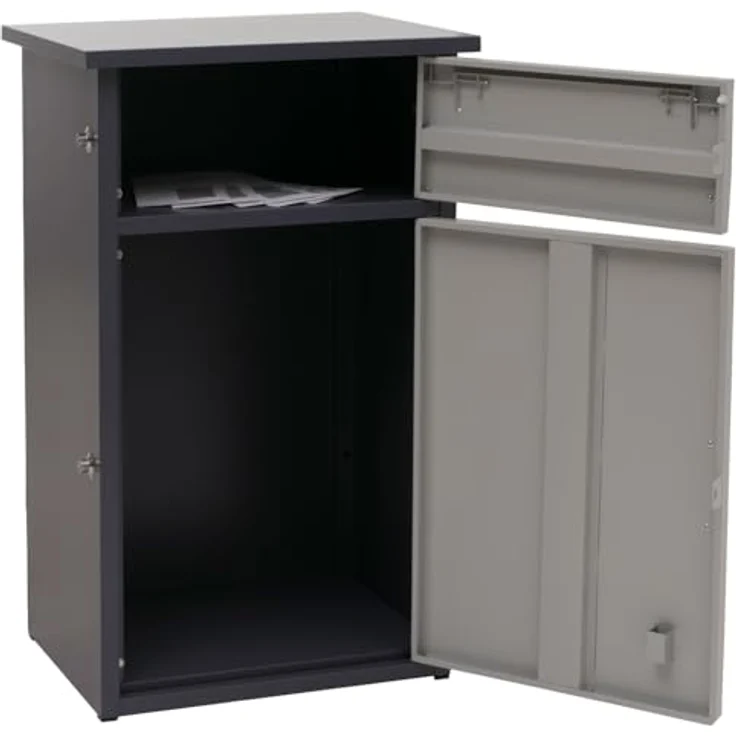 PROREGAL Paketkasten mit 2 Fächern, Stahl dunkelgrau/grau, HxBxT 78x49x38cm, wetterfest und sicher, mit seitlicher Verriegelung und Bodenanker – Bild 5