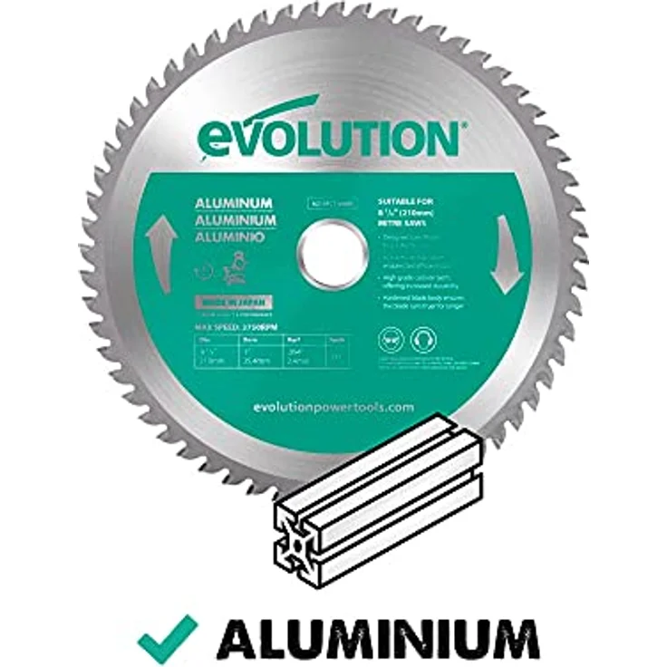 Evolution A210TCT-60MS - 210 mm Sägeblatt zum Schneiden von Aluminium - Metall-Sägeblatt Hartmetallbestückung erzeugt praktisch keine Hitze, Grate oder Funken – Bild 2