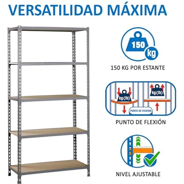 Simonrack Maderclick Mini Metallregal, 180 x 80 x 40 cm, 5 Böden, Traglast 150 kg pro Boden, Stecksystem, grau – Bild 5