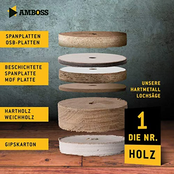 44 mm HM Lochsäge für Holz, Fliesen, Faserzement, Gips, Porenbeton, Kunststoffe - Lochbohrer/Lochkreissäge/Lochfräser - Schnitttiefe 58mm - M16 Gewinde - ohne Aufnahme – Bild 5