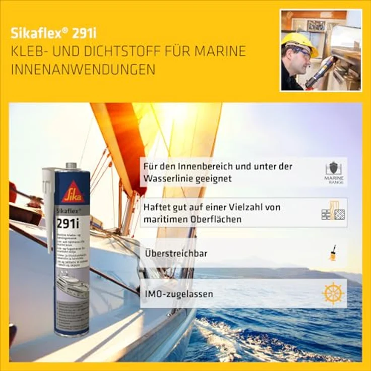 Sika Sikaflex-291i Dichtstoff, hochelastisch und überlackierbar, Stahlgrau, ideal für den Marinebereich, geruchsarm, 300 ml – Bild 3