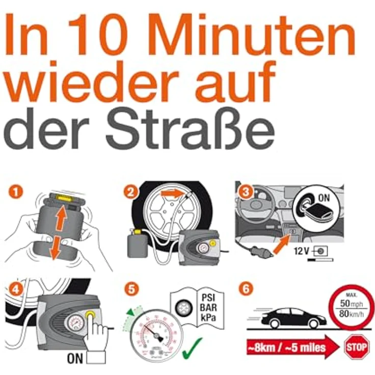Osram TYREseal Kit Essential, Reifenkompressor mit Dichtmittel (0.45 l), repariert Reifenschäden bis 6 mm, umweltfreundlich und einfach zu handhaben, inkl. Aufbewahrungstasche – Bild 4