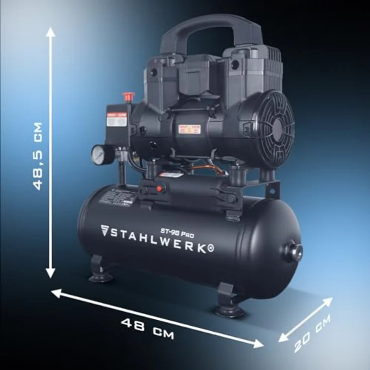 STAHLWERK Kompressor ST-98 Pro, ölfreier Druckluftkompressor mit 8 bar, 9 L Kessel, 170 l/min Durchfluss, 1,22 PS, leise mit 65 dB – Bild 6