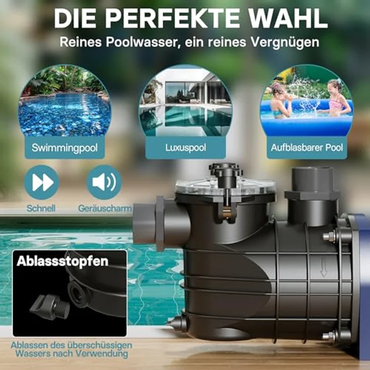 WilTec Pool Pumpe 15000 l-h 750 W Schwimmbadpumpe Filterpumpe Umwälzpumpe Pool – Bild 3
