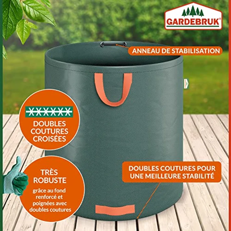 Gardebruk Gartenabfallsack 2 x 500L = 1000L | Gartensack mit Stabilisierungsring | Laubsack wasserabweisend | Gartensäcke faltbar – Bild 3