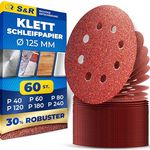 S&R Klett Schleifpapier Professional, Set 125 mm 60 St: je 10x P40, P60, P80, P120, P180, P240, 8 Löcher, für Exzenterschleifer