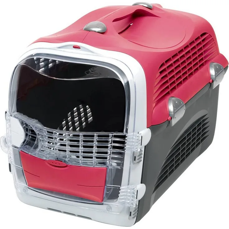 Catit Tiertransportbox Cabrio Transportbox mit Vollständiger Durchlüftung und Rutschfestem Bodenbelag, rot/grau - Preisvergleich