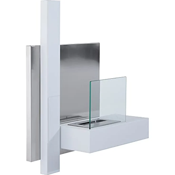 HOMCOM Ethanol-Kamin Bio-Ethanol-Brenner 0,9L 3 Std. Brenndauer mit Einer Klappe Zubehör für die Wandmontage kein Rauch Bauhaus-Design Rostfreier Stahl Weiß 75 x 22 x 63 cm – Bild 1