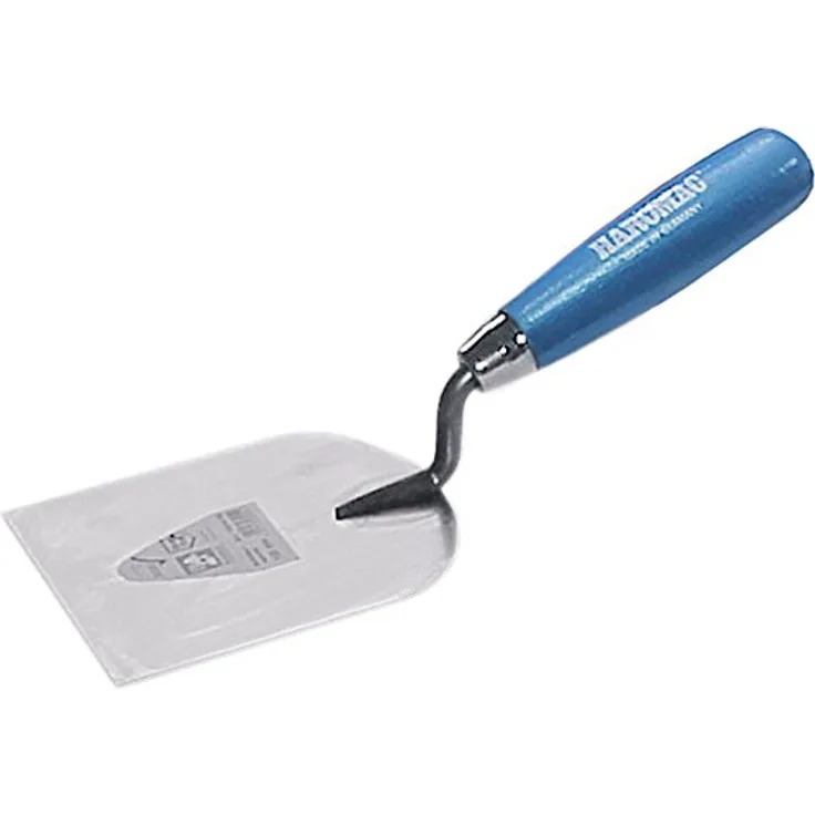HAROMAC Stukkateurspachtel, Made in Germany, 100 mm, gehärtet und geschliffen, Rostfrei, Edelstahl, Holzgriff in blau,Gipserspachtel, Gipserkelle