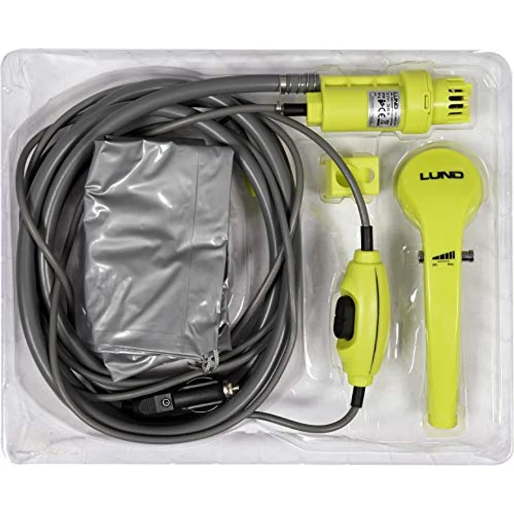 LUND Mobiler Camping-Duschset, 10 l/min mit Elektropumpe, graue Farbe, leicht und kompakt, robustes ABS Kunststoff – Bild 4