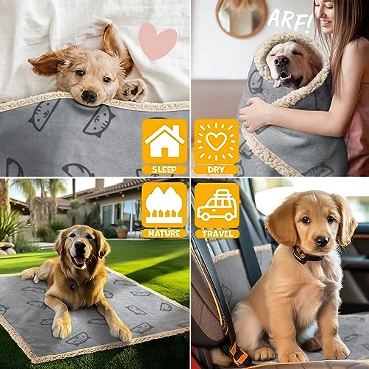 Lovpet® wasserdichte Hundedecke, Fleece Haustier Decke Katzendecke + 3X Kauknochen, für mittelgroße und große Hunde, Katzen, 152 x 127 cm, XL, maschinenwaschbar, beidseitiger Sofabezug-Schutz Grau – Bild 4