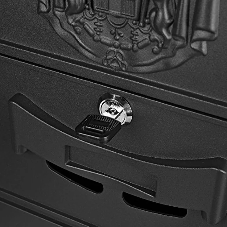 Briefkasten Retro Postkasten Vintage Schwarz Wandbriefkasten Antik Design mit Namensschild und A4 Einwurf-Format - Melko – Bild 7
