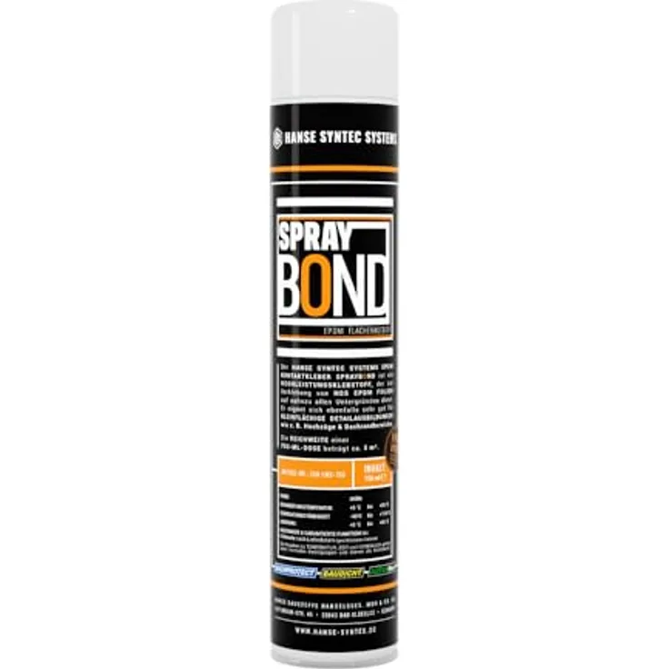 HSS EPDM Kleber SprayBond, Hochleistungs-Sprühkleber für EPDM Folie, 750ml, geeignet für Randbereiche & Hochzüge auf Beton, Holz, Metall, PU-Dämmungen und Bitumen, witterungsunabhängig, sofort haftend