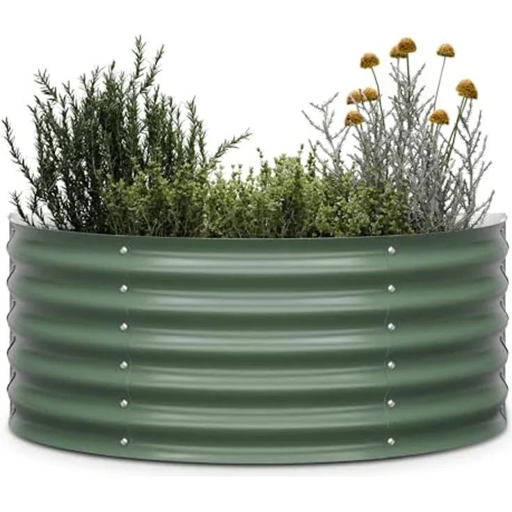 Blumfeldt High Grow Half Circle Hochbeet - Ergonomisches 200-l-Hochbeet aus Metall, Rostfreier Galvalume-Stahl, 43 cm Höhe, Einfache Montage, Frostsicher, Dunkles Moosgrün