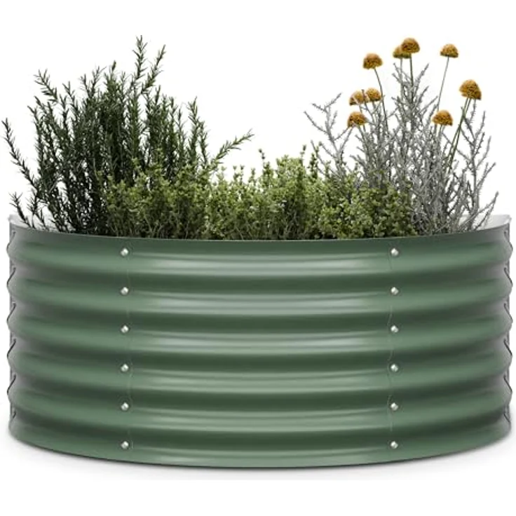 Blumfeldt High Grow Half Circle Hochbeet - Ergonomisches 200-l-Hochbeet aus Metall, Rostfreier Galvalume-Stahl, 43 cm Höhe, Einfache Montage, Frostsicher, Dunkles Moosgrün – Bild 1