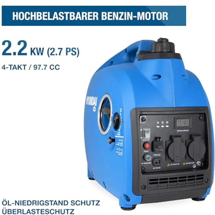 HYUNDAI Inverter-Generator HY2300Si D, tragbar mit 2.2 kW Leistung, 2 x 230V, 1 x 12V, 1 x USB, leise und mit ECO-Modus – Bild 7