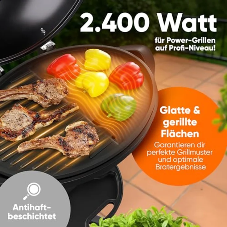 ProfiCook® PC BQS 1303 Elektrogrill, 2400W, rauchfrei, 2in1 Tisch-/Standgrill mit Temperaturanzeige, Aluminium-Grillplatte für Indoor & Outdoor, einfache Reinigung – Bild 2