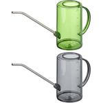 Relaxdays Gießkanne Zimmerpflanzen 1 Liter 2er Set, Kunststoff & Edelstahl, Grau & Grün - Preisvergleich