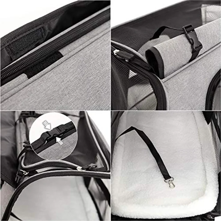 lionto Faltbare Hundetasche Hundebox Reisetasche für Haustiere Hundetransportbox Flugzeugtasche für Hunde, grau – Bild 5