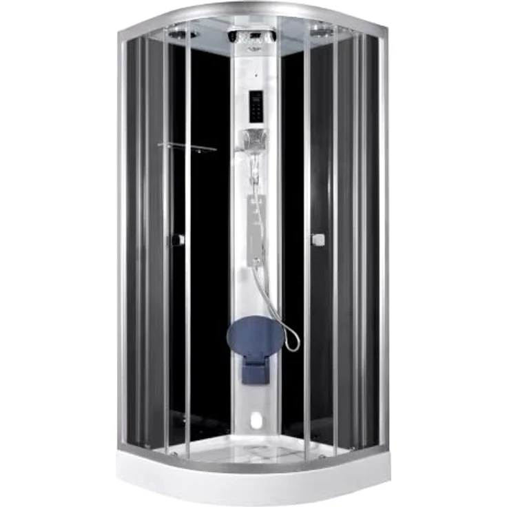 MARWELL Komplettdusche Steamy 90×90×215 cm, Duschtasse, Gleittüren, 5 mm ESG, Armatur mit Dampffunktion und Radio – Bild 1
