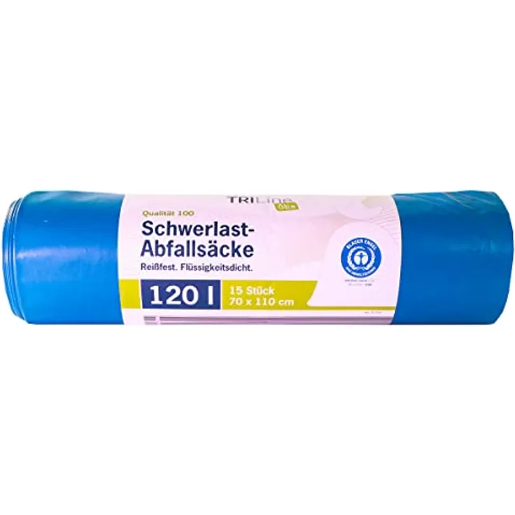 inapa Müllsack/Gartenabfallsack Triline 120l blau – ✓extra stark ✓belastbar ✓100% recyclingfähig – 1 Rolle/15 Stück