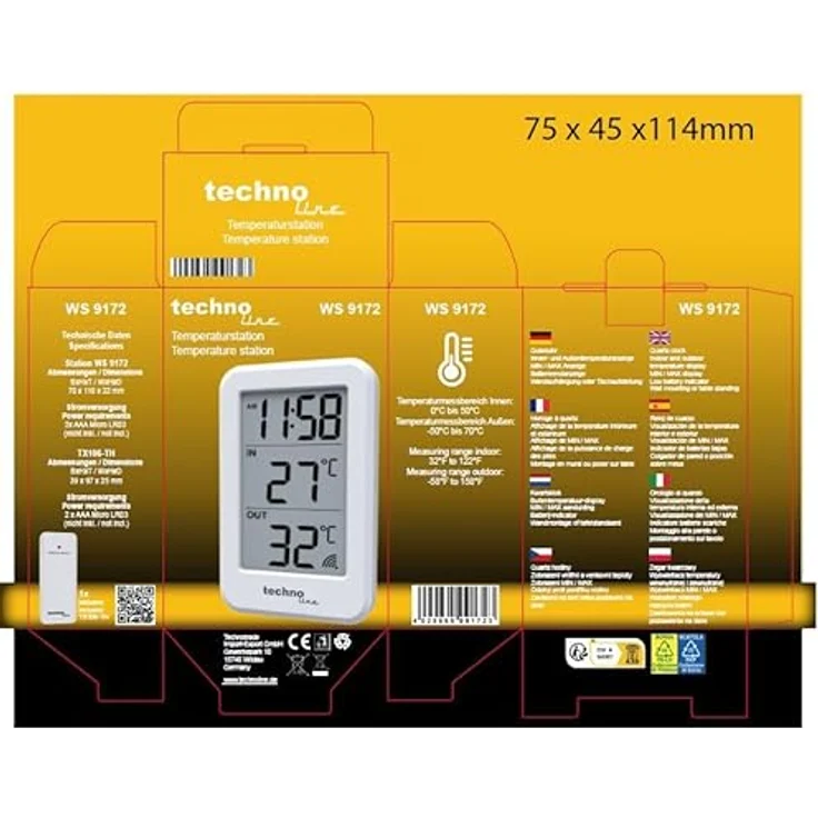 Technoline WS9172, Funk-Thermometer Wetterstation mit Innen-/Aussentemperaturanzeige, Weiss – Bild 4