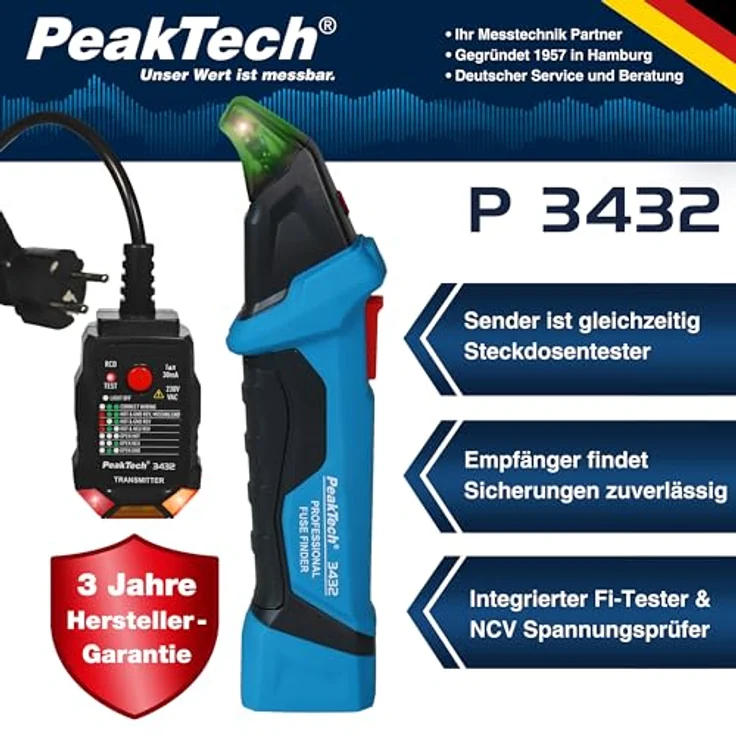 PeakTech Leitungsortungsgerät PeakTech 3432 - Sicherungsfinder/Stromkreisdetektor + Sender/Empfänger, ideal für Elektroniker und Laien – Bild 2