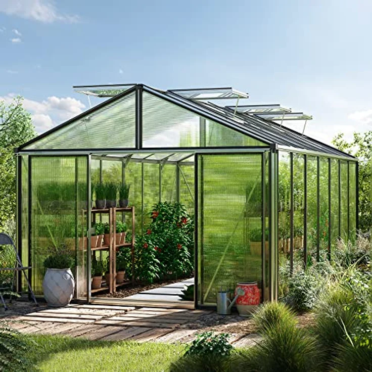 GFP Gewächshaus Asteria 25 Premium 311x534 cm mit integriertem Fundament 16 mm Doppelstegplatten, Farbe Aluminium Natur - Made in Austria – Bild 2