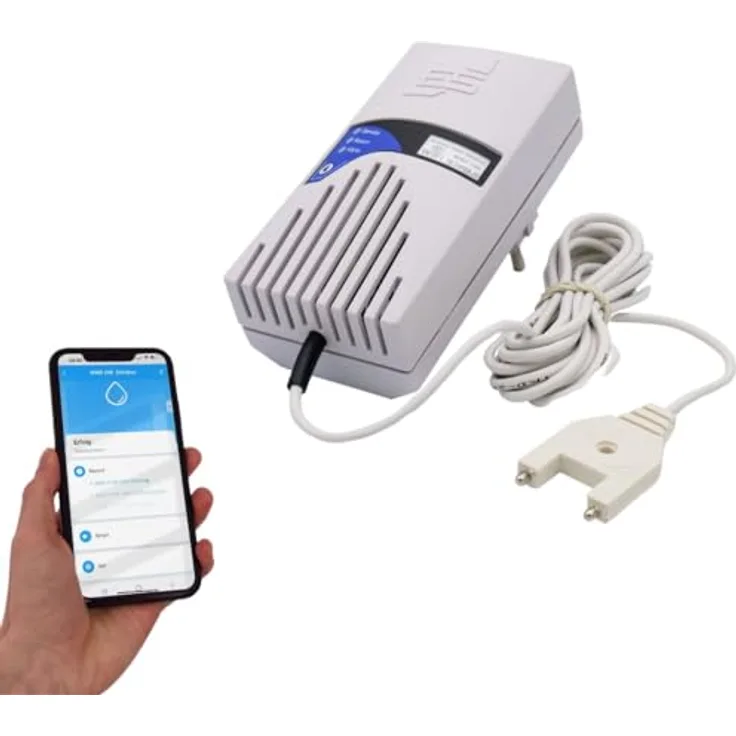 Schabus WWD 240 Smart-Wassermelder, WLAN-Wasseralarm mit 85 dB Alarm, LED-Anzeige, 2,8 m Sensorleitung, 230 V Schuko-Stecker