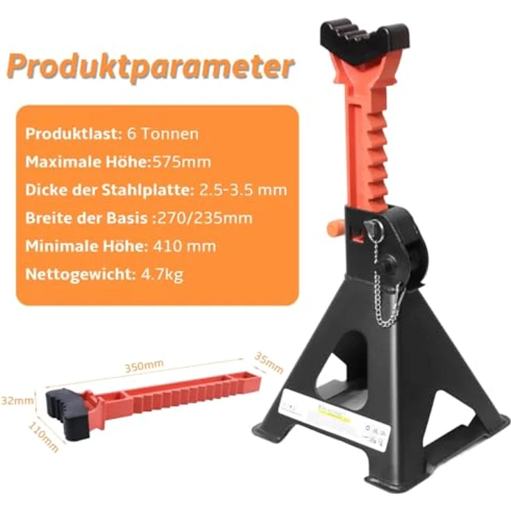 Melko 2× Unterstellbock 6 t, höhenverstellbares Wagenheber Stützbock Set 6000 kg, rot/schwarz – Bild 6