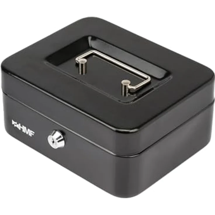 HMF Geldkassette abschließbar, Kasse mit 5 Münzfächern und herausnehmbaren Einsätzen, 20 x 16 x 9 cm, Schwarz – Bild 3