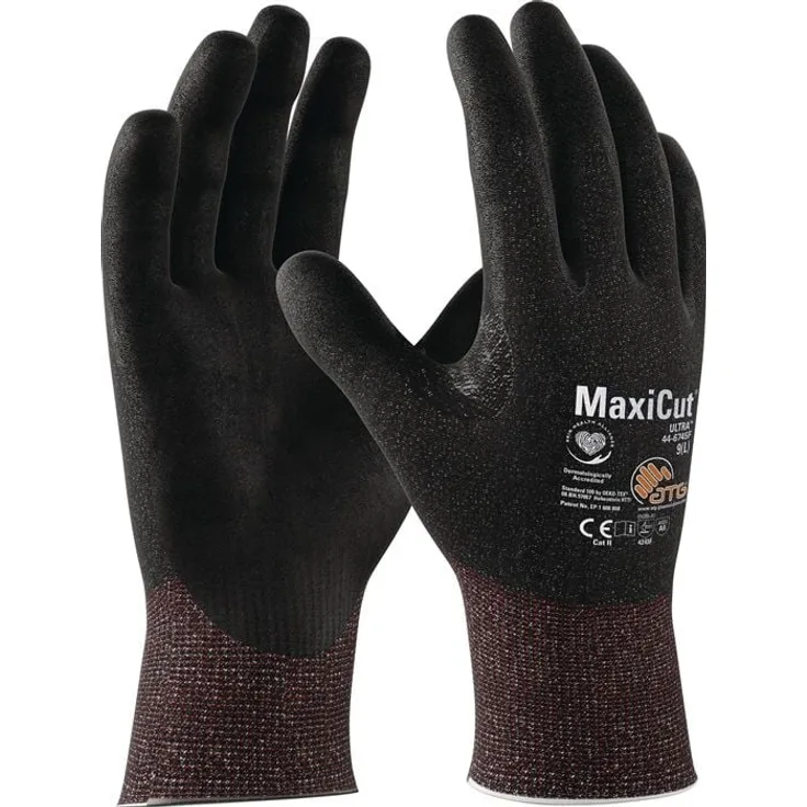 ATG Hand Care MaxiCut® Ultra™ 44-6745F, Schnittschutzhandschuhe Gr.8 schwarz, EN 388, DURAtech® hohe Abriebfestigkeit, CUTtech® Schnittschutzlevel F, AIRtech® atmungsaktiv, waschbar bis 40 °C