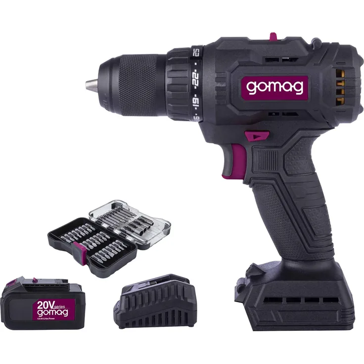 Scheppach Gomag Akku-Bohrschrauber GO-BS60BL, 20V mit 60 Nm, 4.0 Ah Akku und Schnell-Ladegerät, 3in1-Funktion, ergonomisches Design