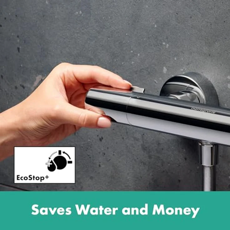 hansgrohe Ecostat Fine - Duschthermostat Aufputz mit EcoStop+, Sicherheitssperre bei 40° C, Mischbatterie für 1 Verbraucher, Chrom – Bild 2