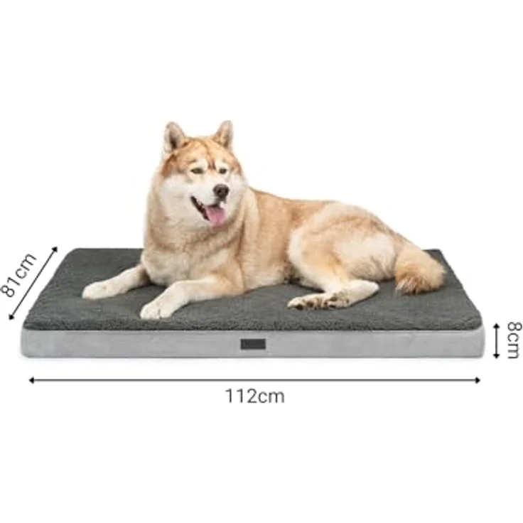lionto Hundebett orthopädisch, 112x81x8 cm, robustes Hundekissen aus weichem Plüsch, abnehmbarer & waschbarer Bezug, wasserabweisend, grau – Bild 5