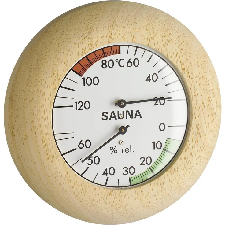 TFA Sauna Thermo-Hygrometer, analoges Hygrometer mit Bimetall-Technologie, Holz-Ausführung, präzise Messung von Temperatur und Luftfeuchtigkeit