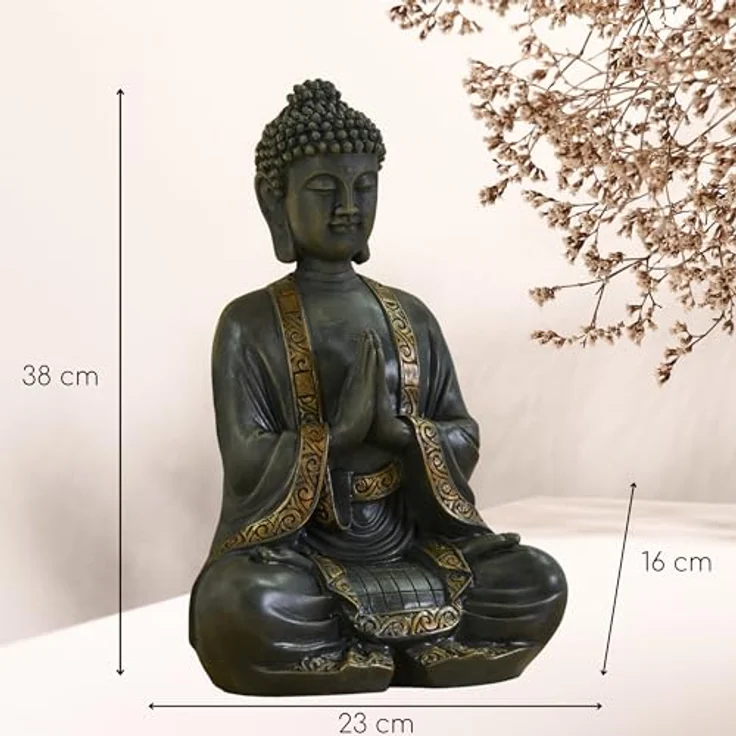 zen Light Große Statue Buddha Vermittlung, Kunstharz, Bonze, 15 x 24 x 37.5 cm – Bild 5