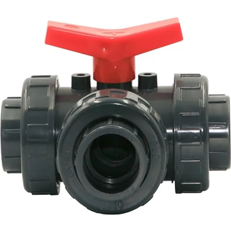 HAF PVC 3 Wege Kugelhahn T-Bohrung 40mm, Klebemuffe, grau, PN16 für Pool & Teich – Bild 1